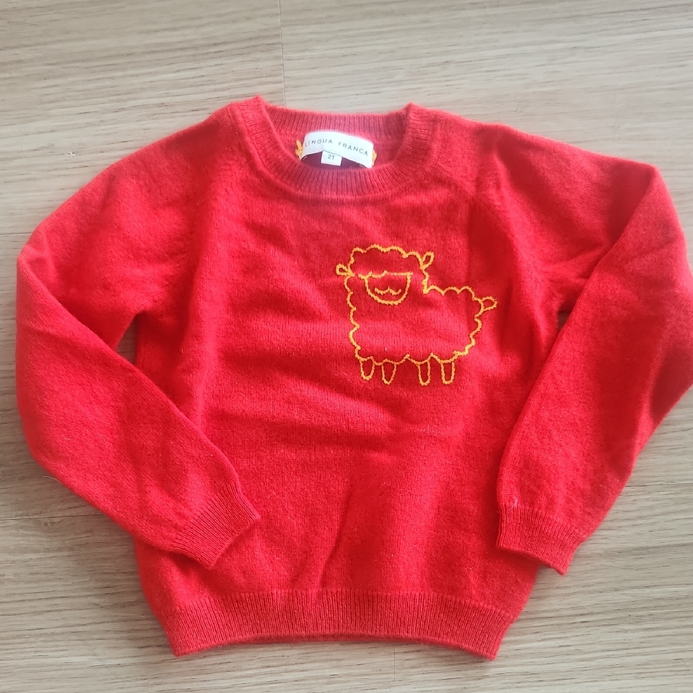 Red Sweater with Sheep Embroidery